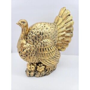 10" Gold Slim Silhouette Turkey Figurine Thanksgiving Fall Decor Resin